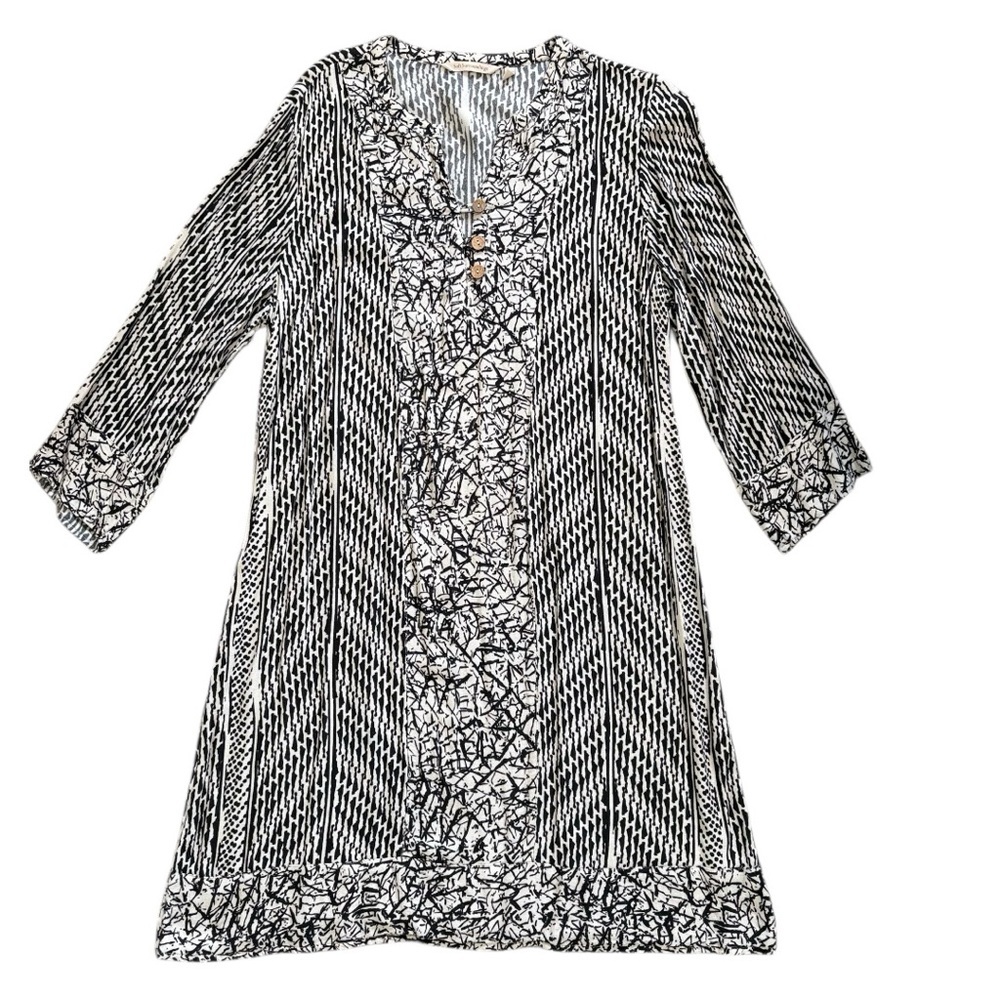Soft Surroundings Black & Cream Mixed Print Raven Dress Size L | Boho Artsy - Picture 5 of 11